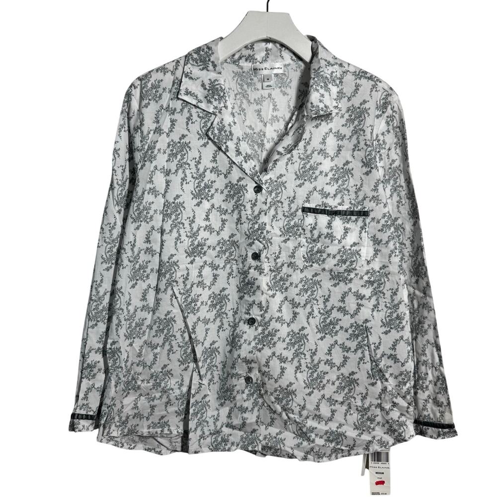 Miss Elaine Tradwife 100% Cotton Lounge Comfort Button Up Pajama Top M Cottage